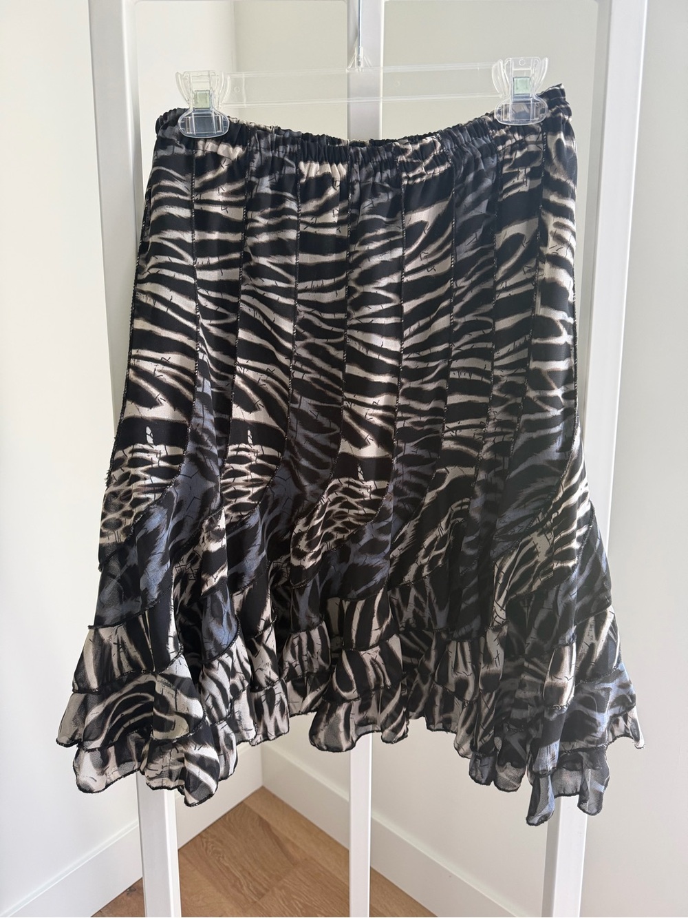 Zebra Print Ruffled Midi Skirt